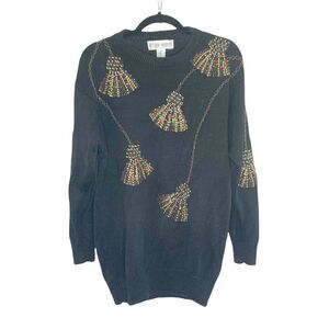 Victoria Harbour Vintage Women’s Black Jewel Tassel Sweater Top Size Medium